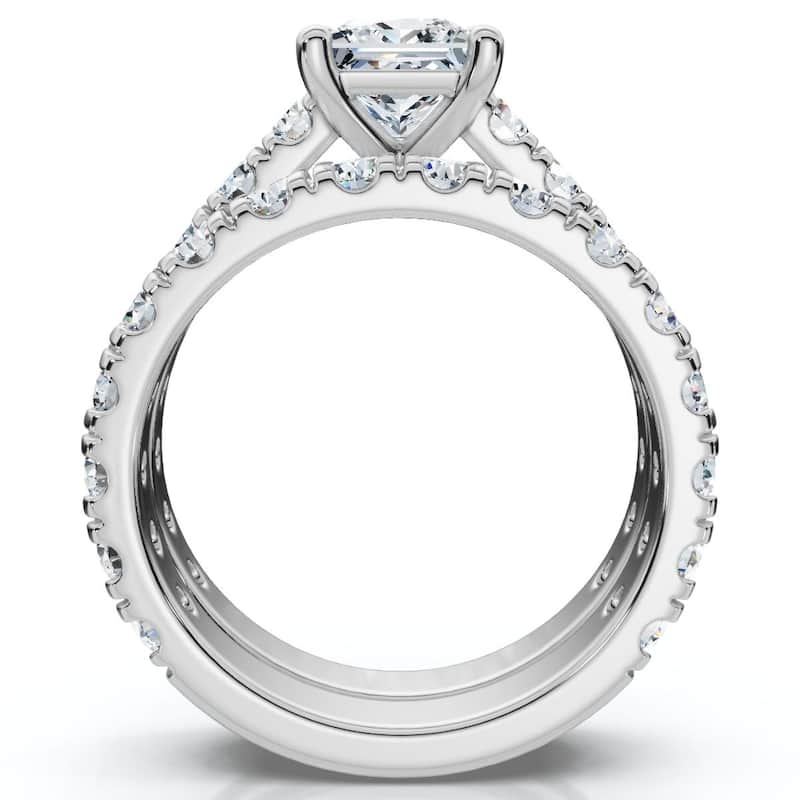 Bliss Diamond Certified 3Ct Princess Cut Diamond Engagement Ring Set Gold Lab Grown