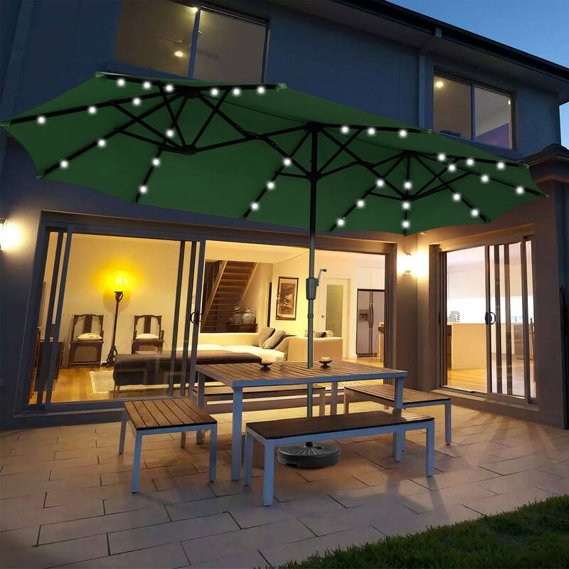 Ainfox 13ft Double-sided Patio Umbrella Solar LED Lighted Outdoor Martet Umbrella with Base