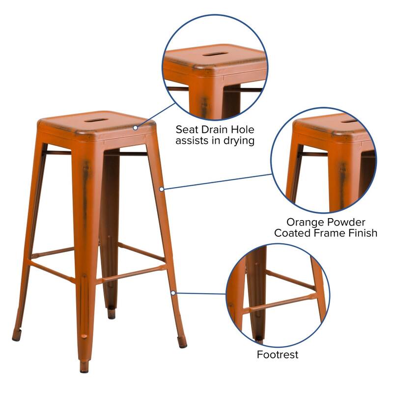 30" High Backless Distressed Metal Indoor-Outdoor Barstool - Patio Chair