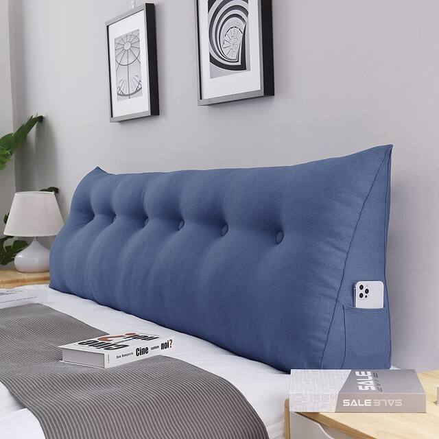 WOWMAX Bed Rest Reading Wedge Headboard Backrest Tufted Pillow - Blue