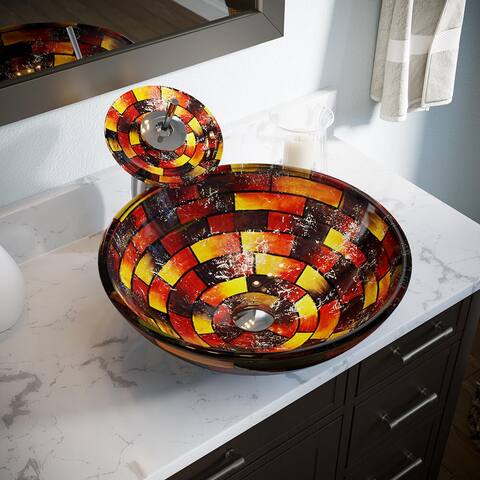 621 Stained Glass Sink, Chrome Faucet, Sink Ring, Pop-up Drain