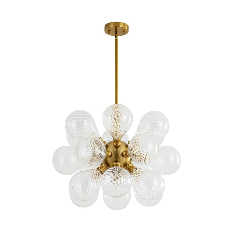 18-Light Cluster Blue Glass Bubble Chandelier - 25in Wide Gold