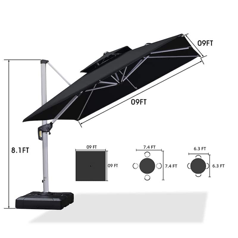 PURPLE LEAF 9ft Square 360 Degree Rotation Patio Offset Umbrella
