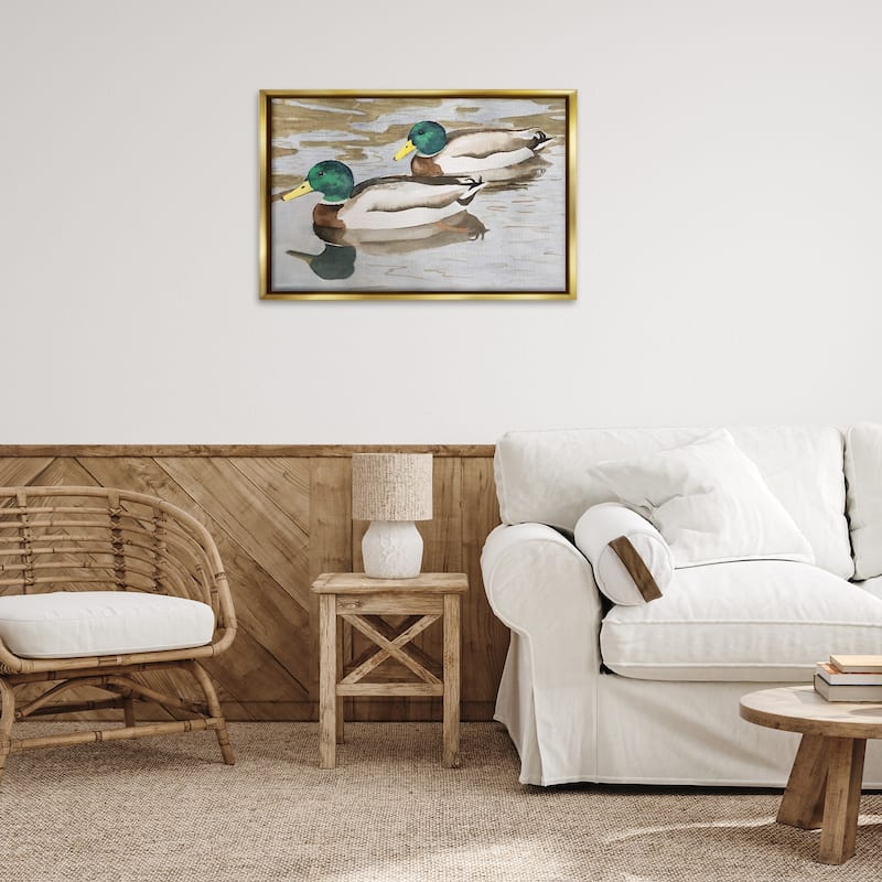Stupell Mallard Ducks Pair Framed Floater Canvas Wall Art Design By Stephanie Fielden