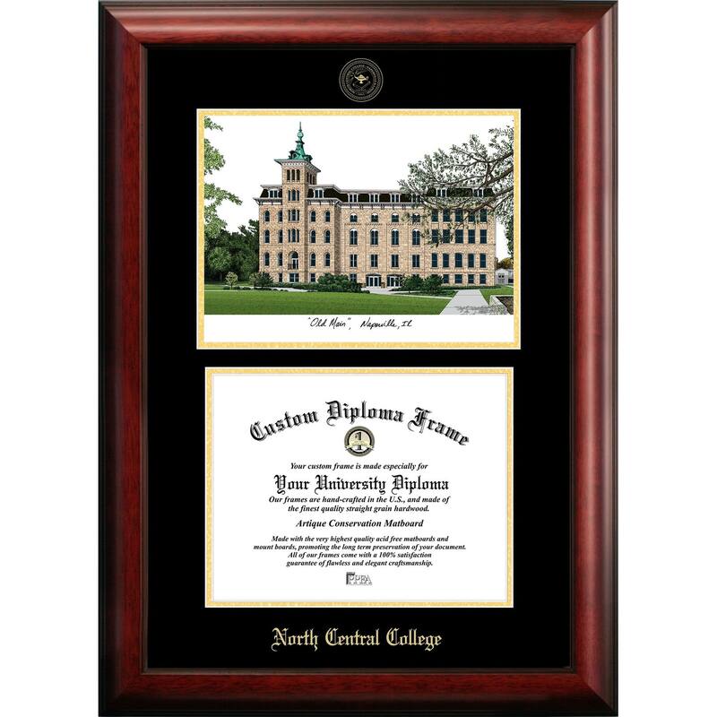 North Central College 11w x 8.5h Gold Embossed Diploma Frame with Campus Images Lithograph