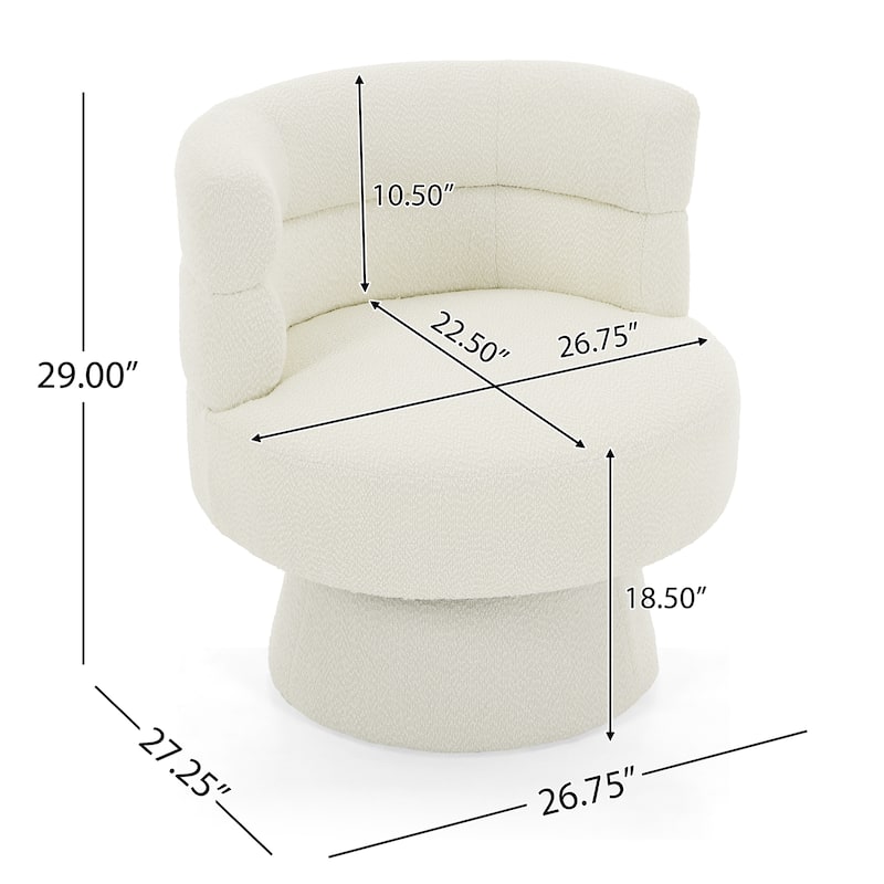 Roomfitters Contemporary 360° Swivel Barrel Chair, Premium Boucle Upholstered Accent Lounge Chair with 330 lbs, Cream White