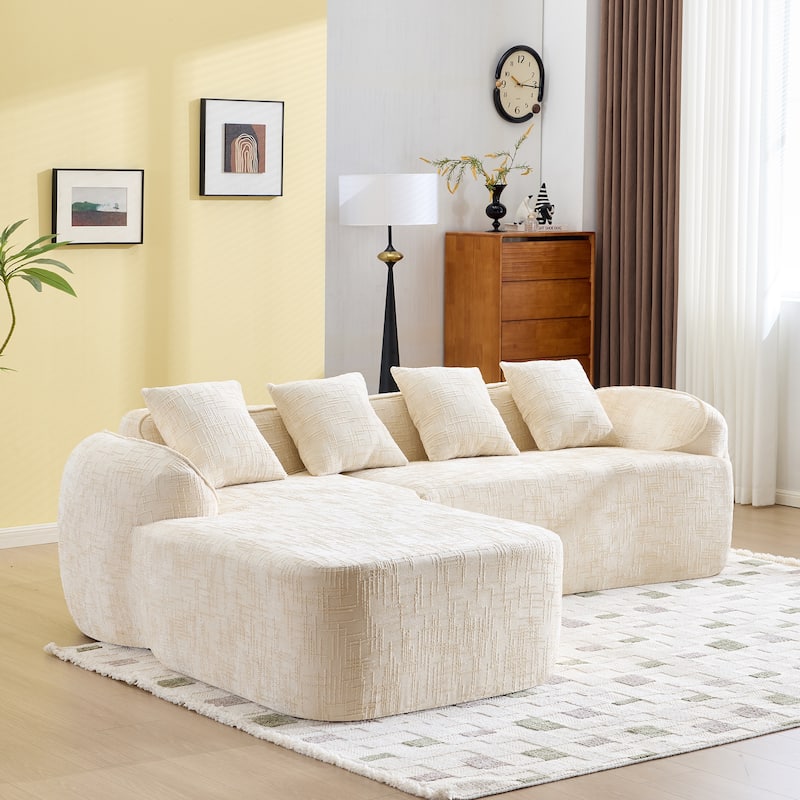 L-Shaped Sectional Sofa with Chaise Lounge, Chenille Upholstered 4 Seater Sofa, Compressed Sofa with Throw Pillows