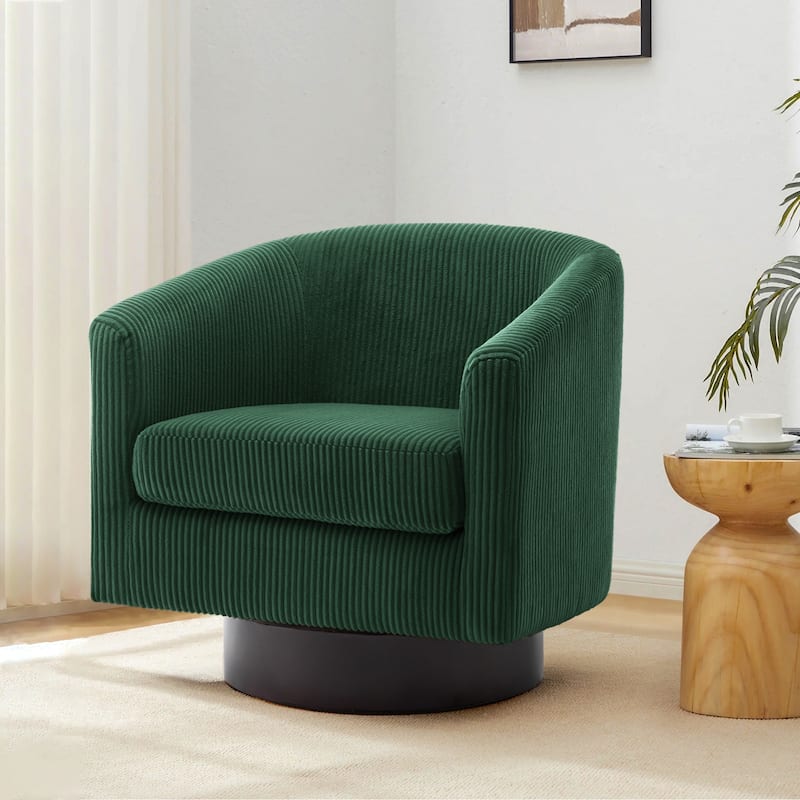 Corduroy Upholstered Swivel Barrel Chair - Dark Green