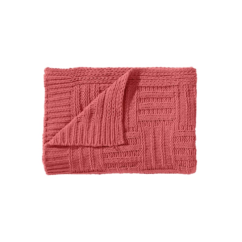 Tommy Bahama Chain Basket Solid Reversible Throw Blanket - Coral