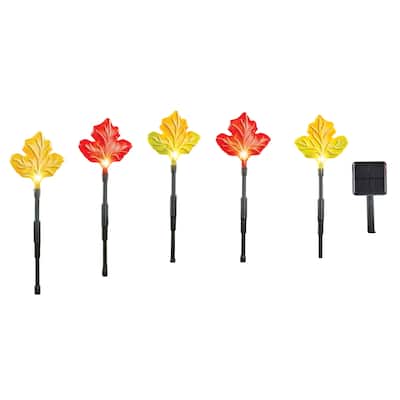 Solar Powered Autumn-Colored Leaves Stake Lights - Set of 5 - 70 x 13.87 x 1