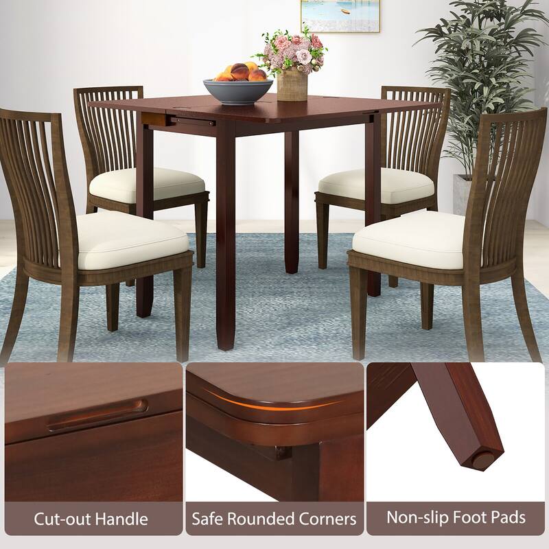 Gymax Folding Dining Table for 4 People w/ Hidden Storage Rubber Wood