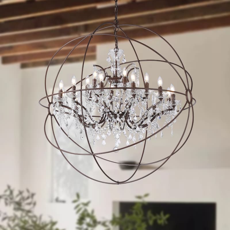 18-light Orb Design 43" Chandelier With Clear Crystals