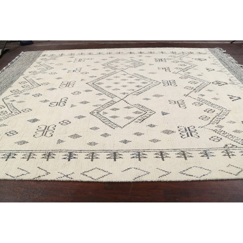 Geometric Oriental Moroccan Area Rug Hand-knotted Wool Carpet - 9'1" x 12'2"