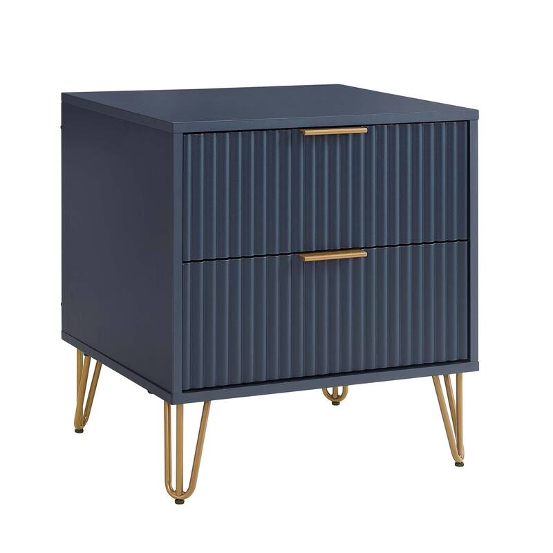 Manhattan Comfort Dumbo Mid Century Nightstand with 2 Drawer and Metal Feet.