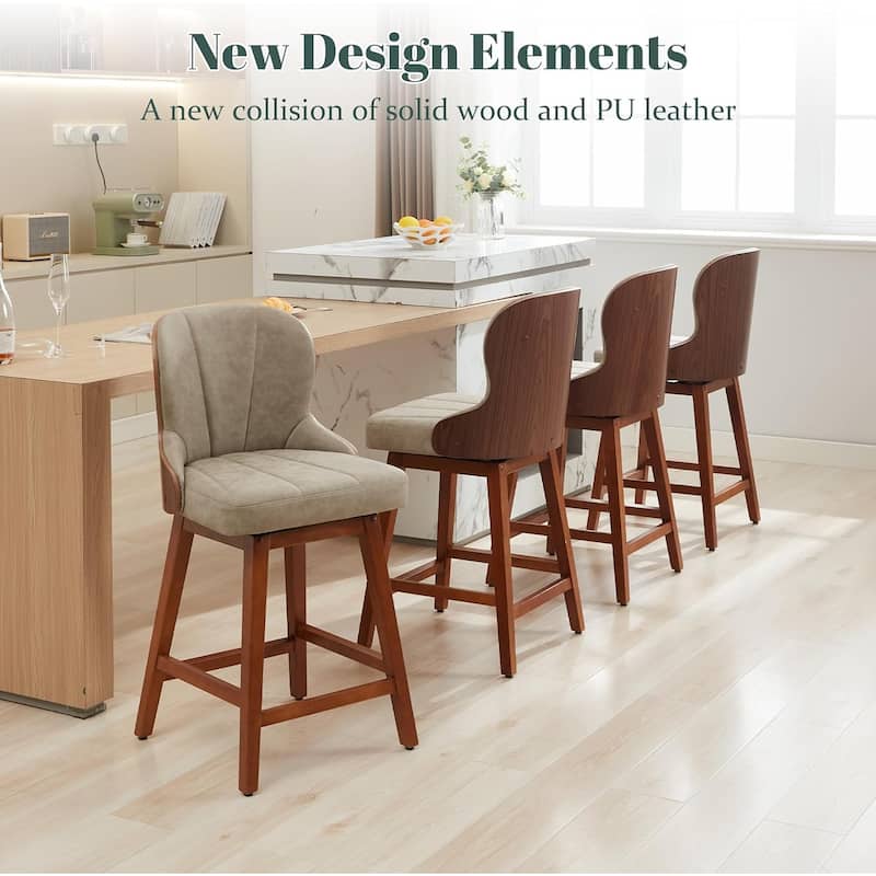 XINMICS 26 Inches Counter Height Bar Stools, Swivel PU Leather Bar Stools with Bentwood Backs, Set of 2/3 - N/A