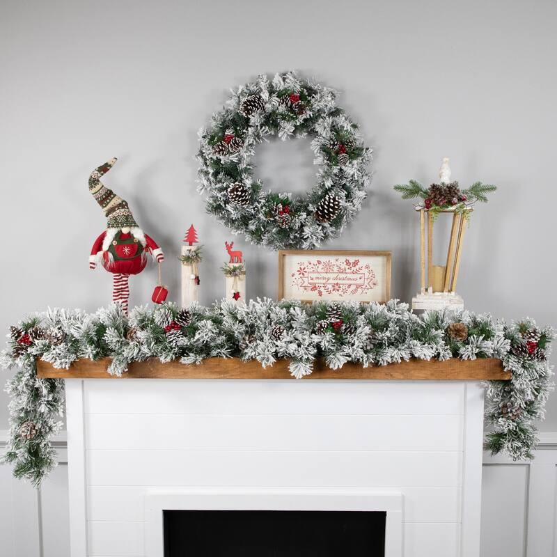 Heavily Flocked Pine Artificial Christmas Wreath 24-Inch Unlit - 24"