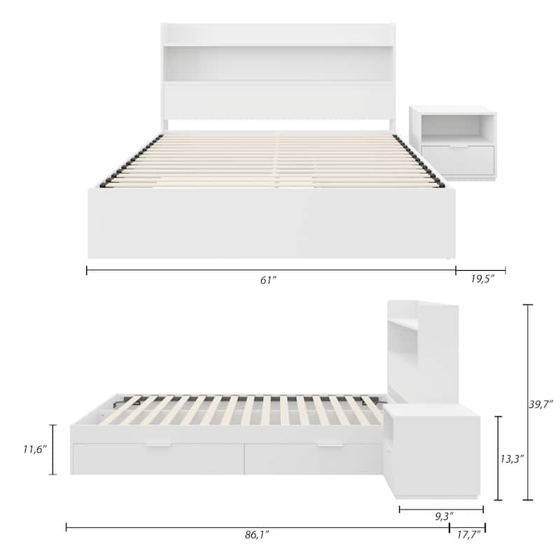 Hunter Platform Bed With Headboard And 1-Drawer Nightstand