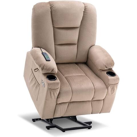 Mcombo Electric Power Lift Recliner Chair with Massage and Heat for Elderly, Extended Footrest, USB Ports, Fabric 7529