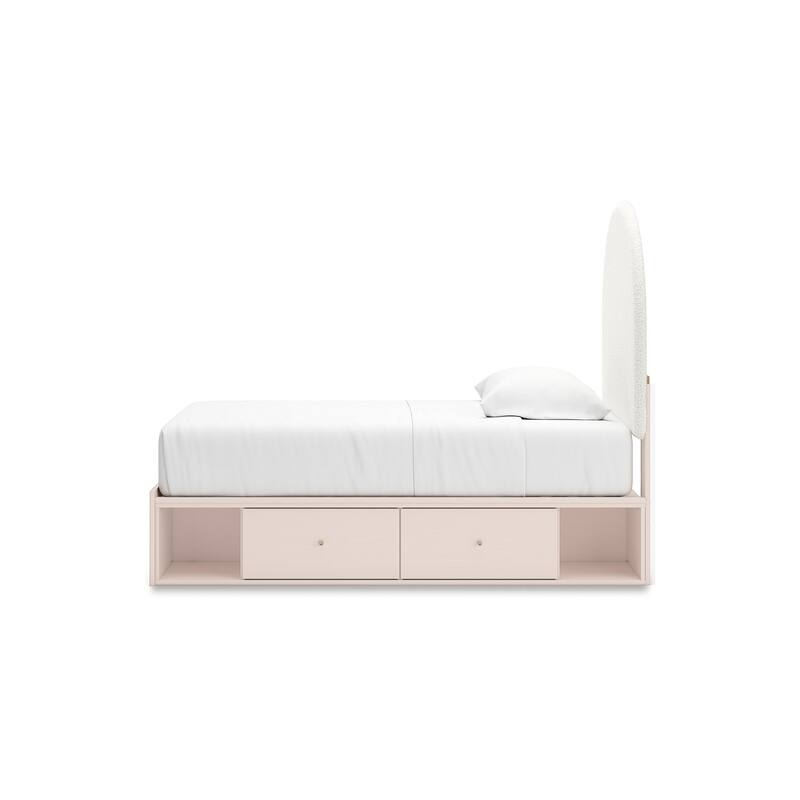 Signature Design by Ashley Wistenpine Pink/Cream Twin Upholstered Panel Platform Bed with Storage