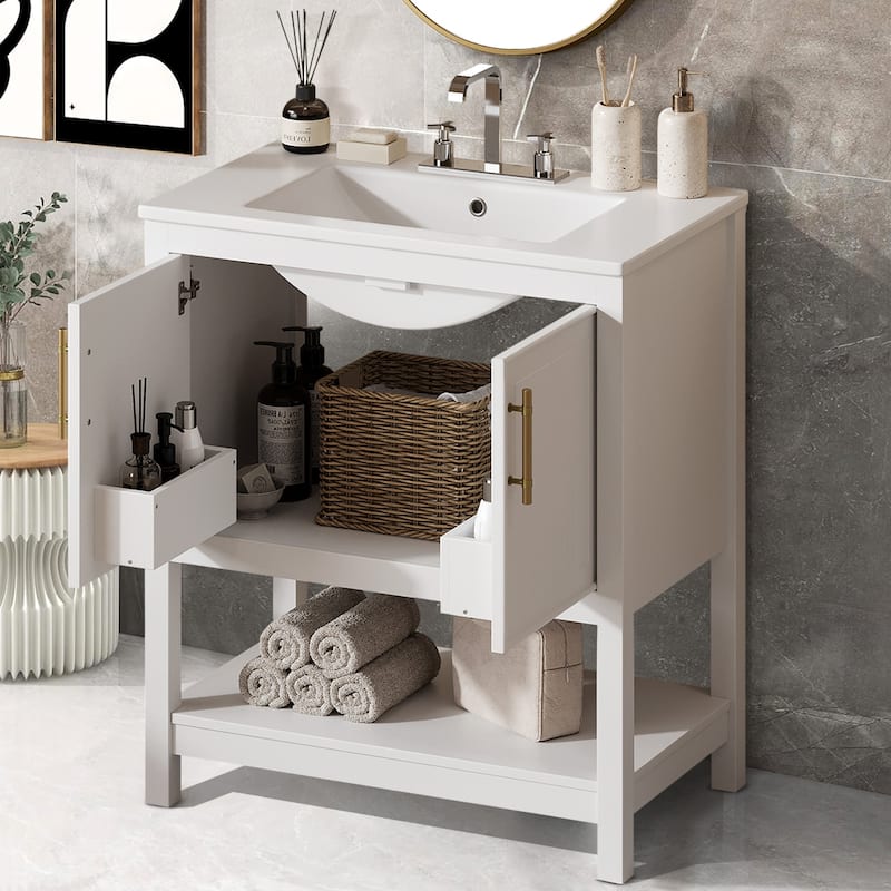 30-Inch Bathroom Vanity with Ceramic Sink and Versatile Storage