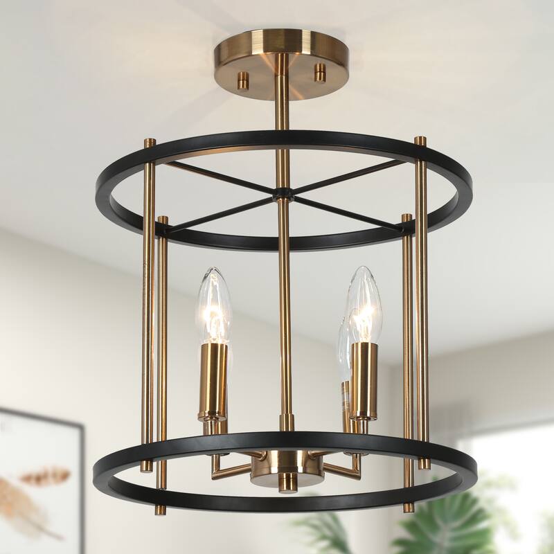 Evaie Mid-century Modern 4-light Semi-flush Mount Lights with Fabric Shade - D12.5'' x H15.5''