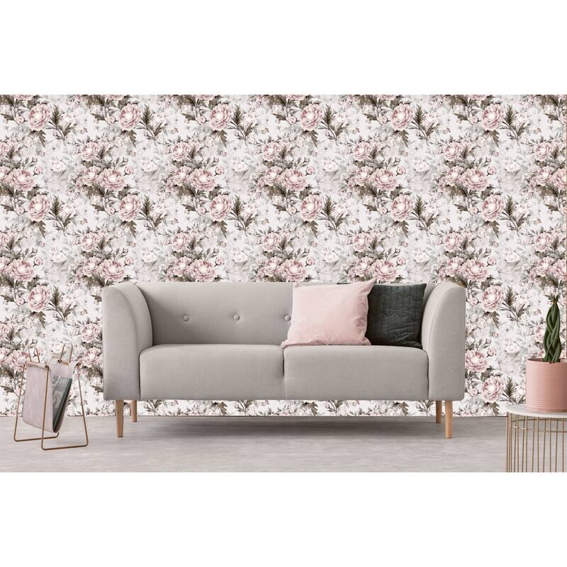 Antique Pink Peonies Peel and Stick Wallpaper 24''w x 10'L - 10'ft H x 24''inch W