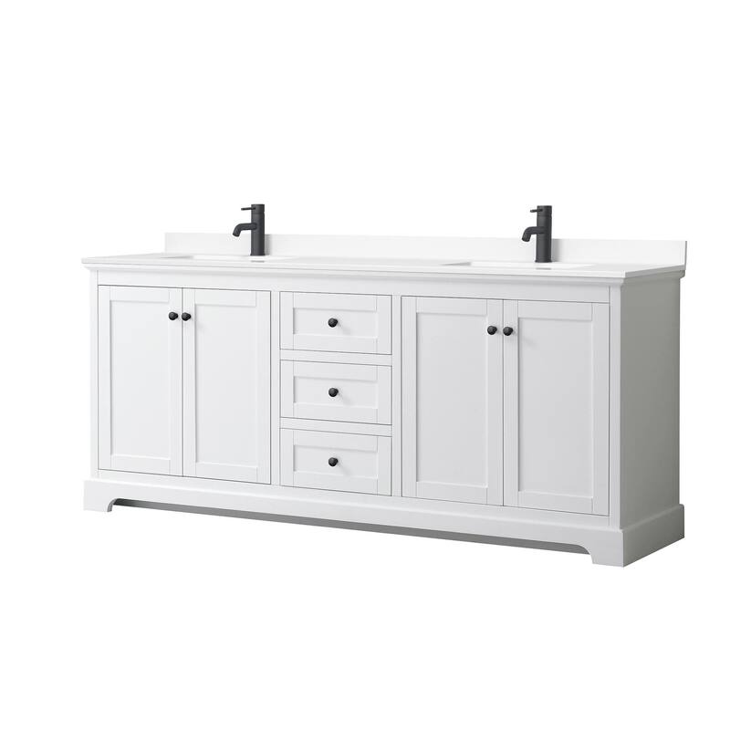 Wyndham Collection Avery 80" Free Standing Double Basin Vanity Set - White / White Cultured Marble Top / Matte Black