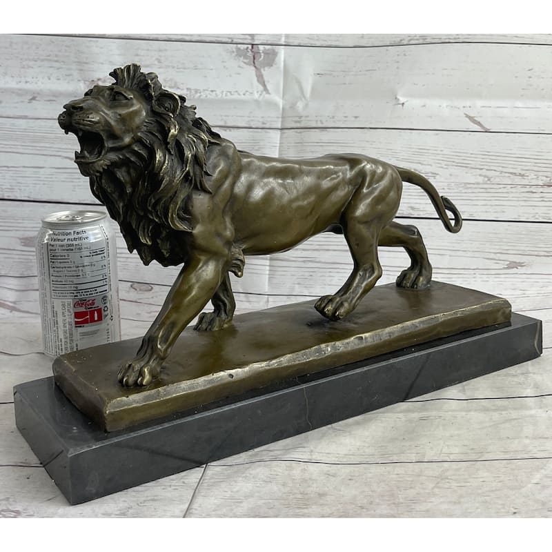 African Imitative Lion Bronze Sculpture Statue By Milo Figurine Marble Base Figure Decor