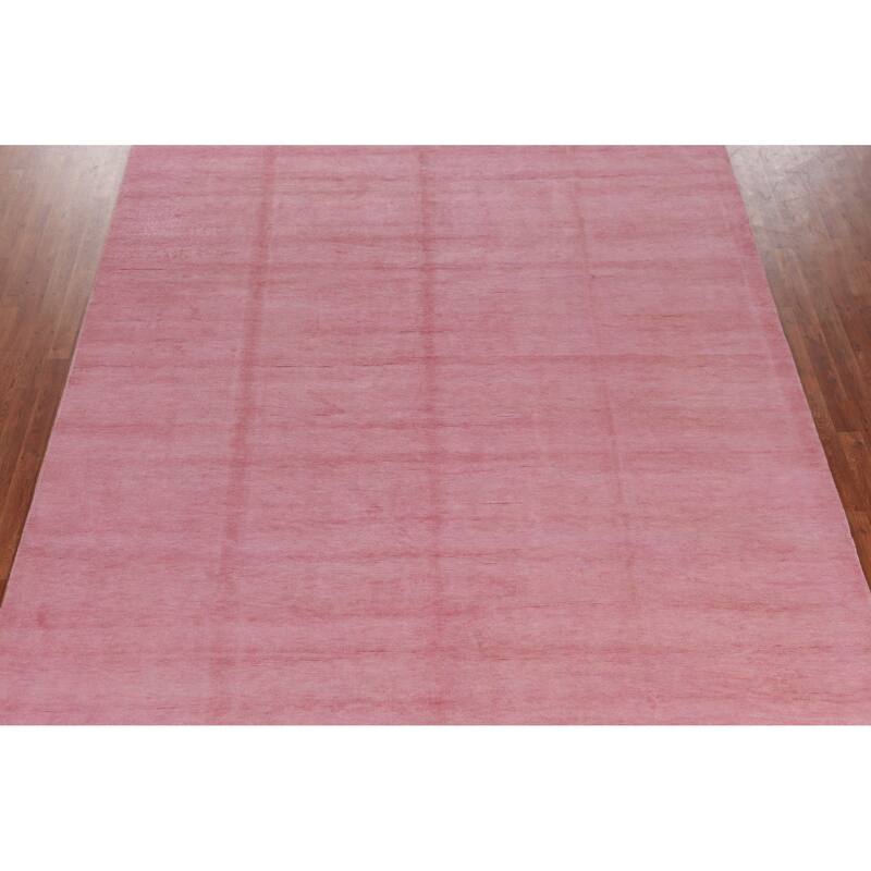 Hand Knotted Oriental 100% Wool Carpet Modern Solid Pink Gabbeh Area Rug - 12' 4'' X 9' 1''