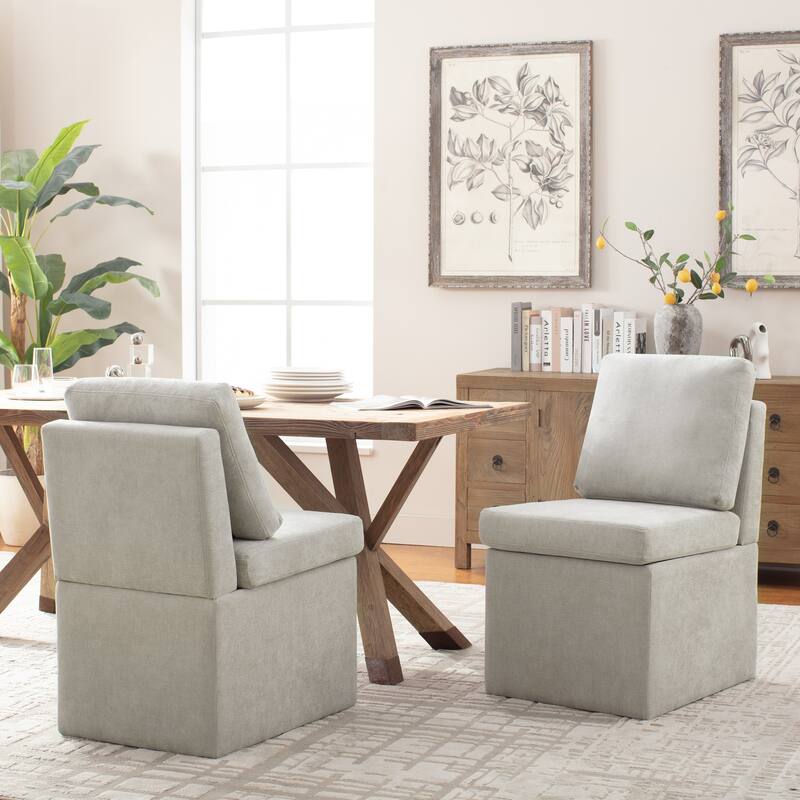 Upholstered Dining Chair with Under Seat Storage- Armless