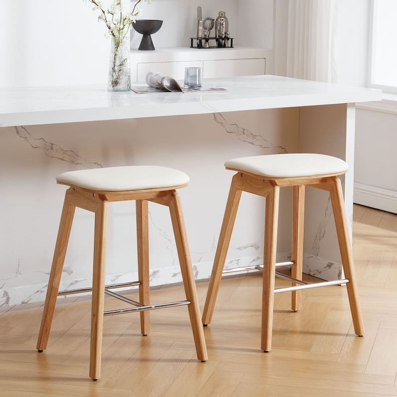 26-Inch Faux Leather Wood Counter Stools Set of 1/2/3 - 26"H x 18.1"L x 16.5"D