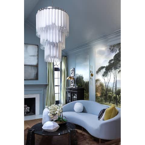 Hudson Valley Tyrell 16-light Polished Nickel Pendant, Opal White, Clear Glass Shade