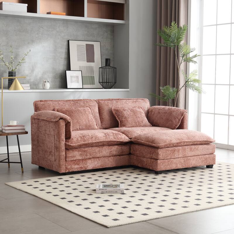 76'' Oversized Chenille Loveseat Sofa with Movable Ottoman Small Sofa for Apartment