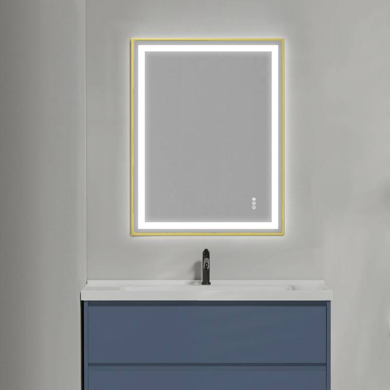 Topcraft Gold Framed Tempered Glass Mirror with Dual LED Strip Lighting