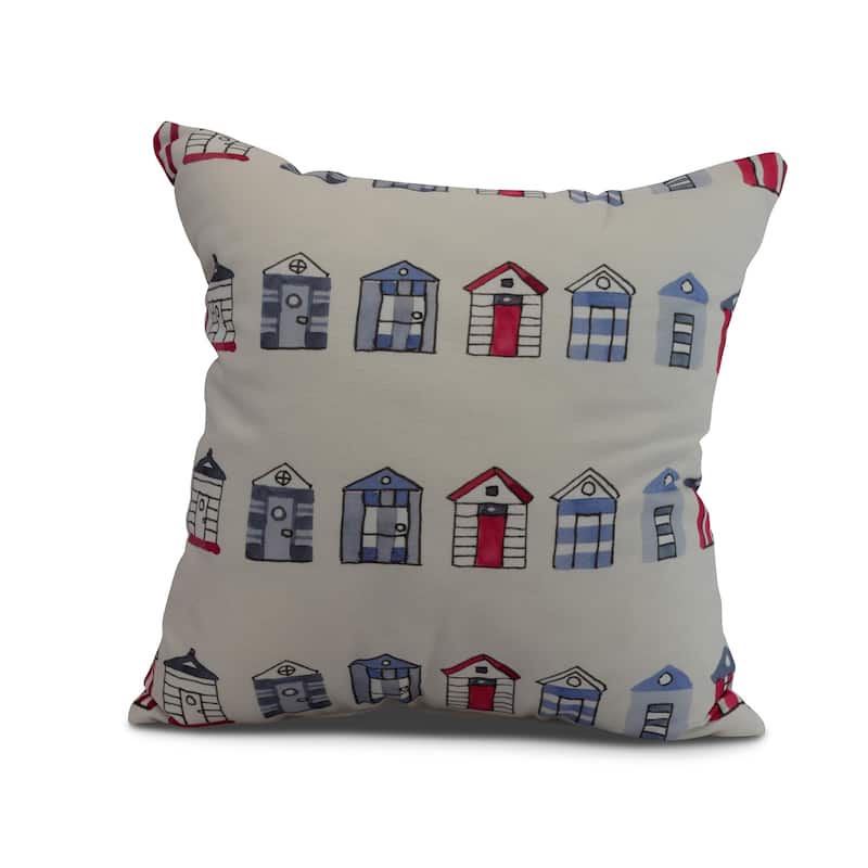 16 x 16 Inch Multi Beach Hut Stripe Print Outdoor Pillow - Ivory