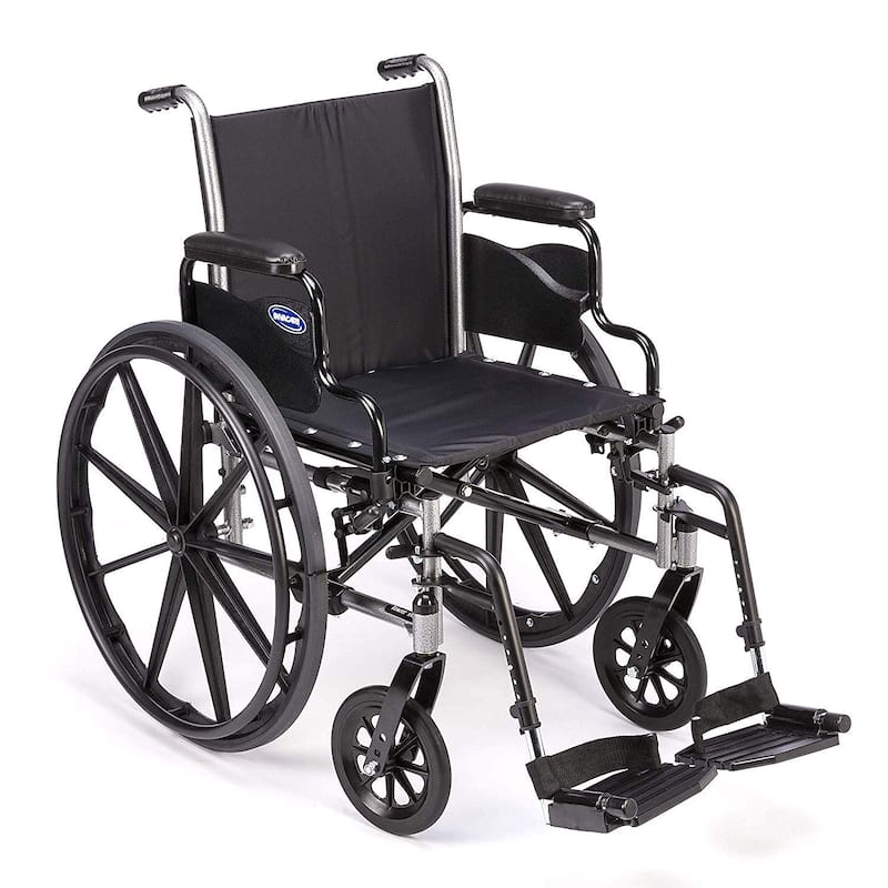 Invacare Wheelchair Legrest with Heel Loops, Adjustable Length, Swing-Away Design & Flip-Up Footplate - Black