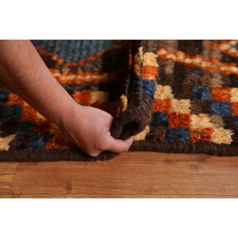 Hand Knotted Oriental 100% Wool Carpet Modern Tribal Brown Moroccan Area Rug - 9' 9'' X 6' 9''