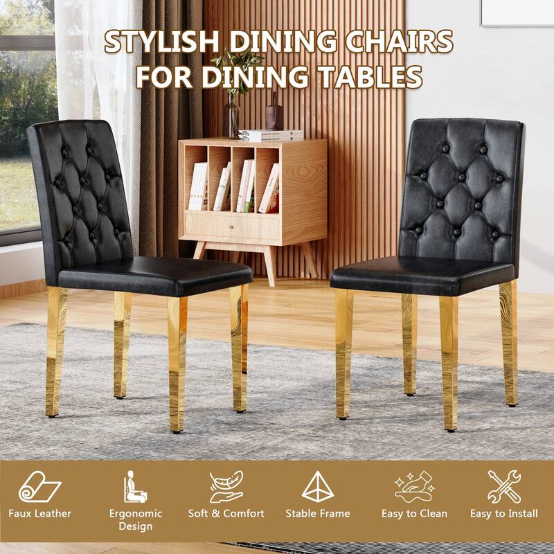 4-piece set of PU Dining Chairs: Ergonomically Designed Buckle Backrest, 35 Inches High, Gold Metal legs