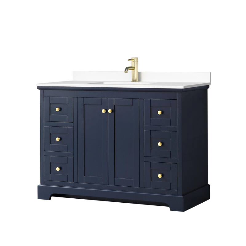 Wyndham Collection Avery 48" Free Standing Single Basin Vanity Set - Dark Blue / White Cultured Marble Top / Brushed
