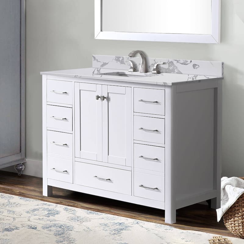 Prismatica 48 inch White Bathroom Vanity Set with Marble Top