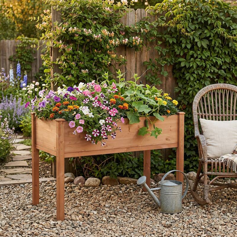 Anmytek Elevated Raised Garden Bed Standing Height Patio Backyard Planter Wooden