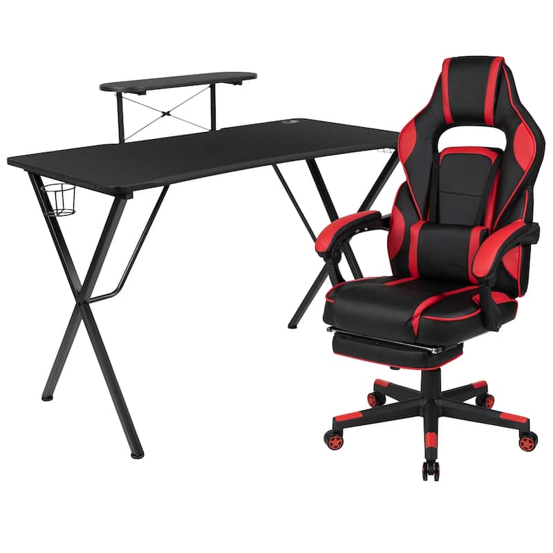 Gaming Bundle-Cup/Headphone Desk & Reclining Footrest Chair