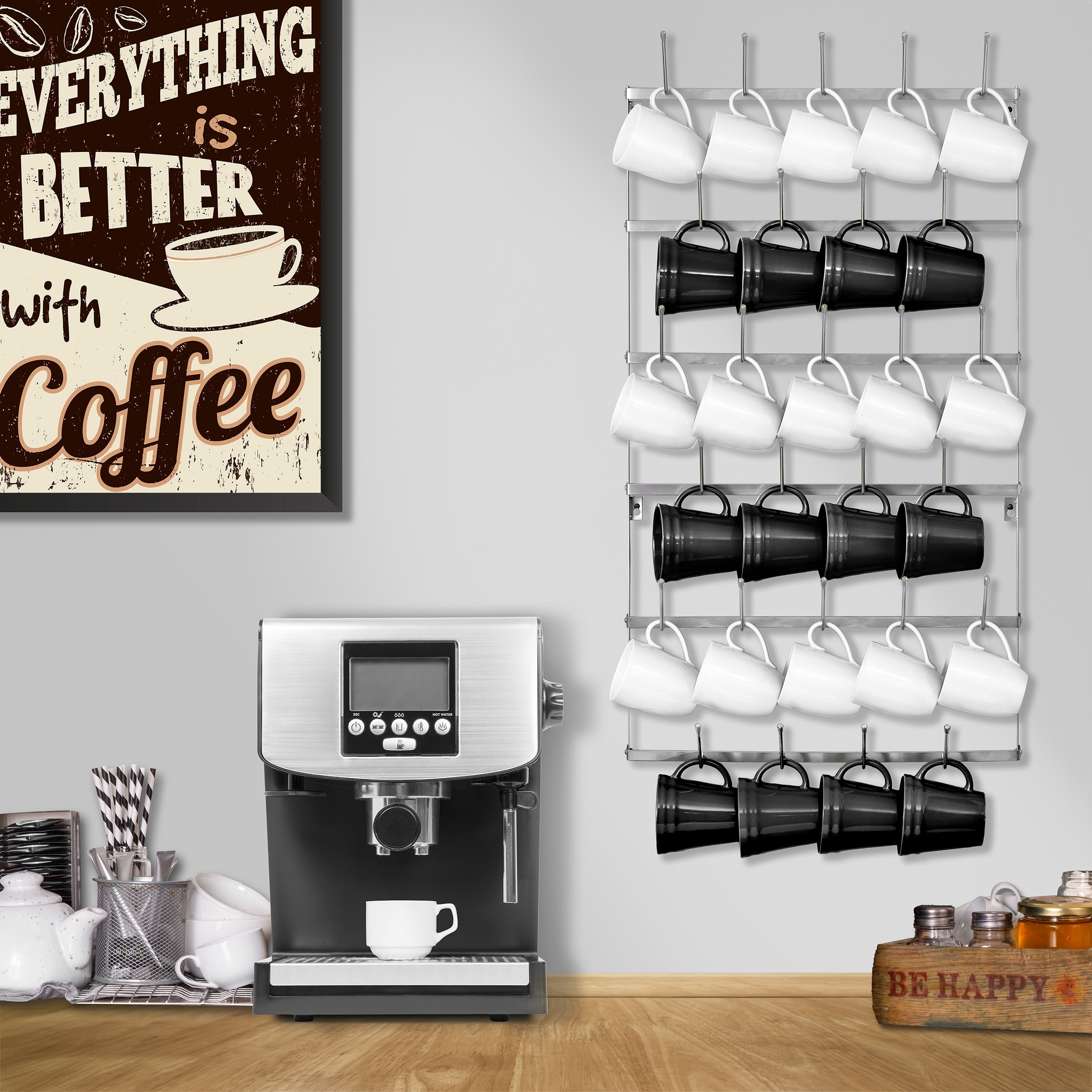Oversize Coffee Mug Display Shelf For Wall Wood Coffee Mug
