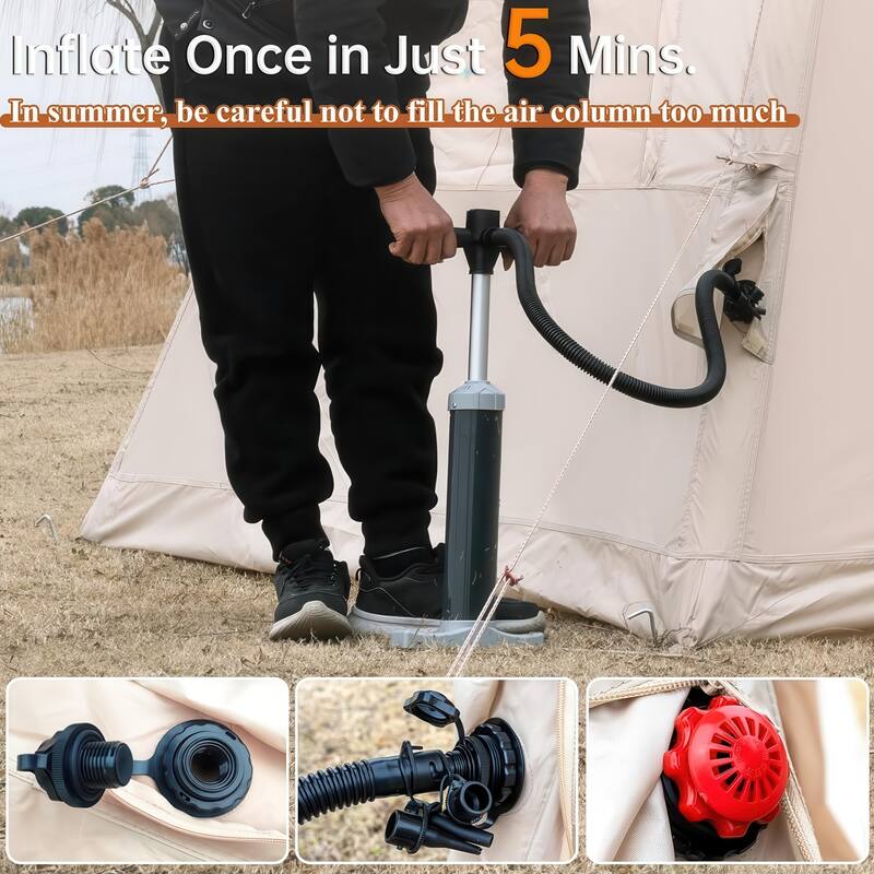 Inflatable Tent With Pump Easy Setup Oxford and Fabric Khaki