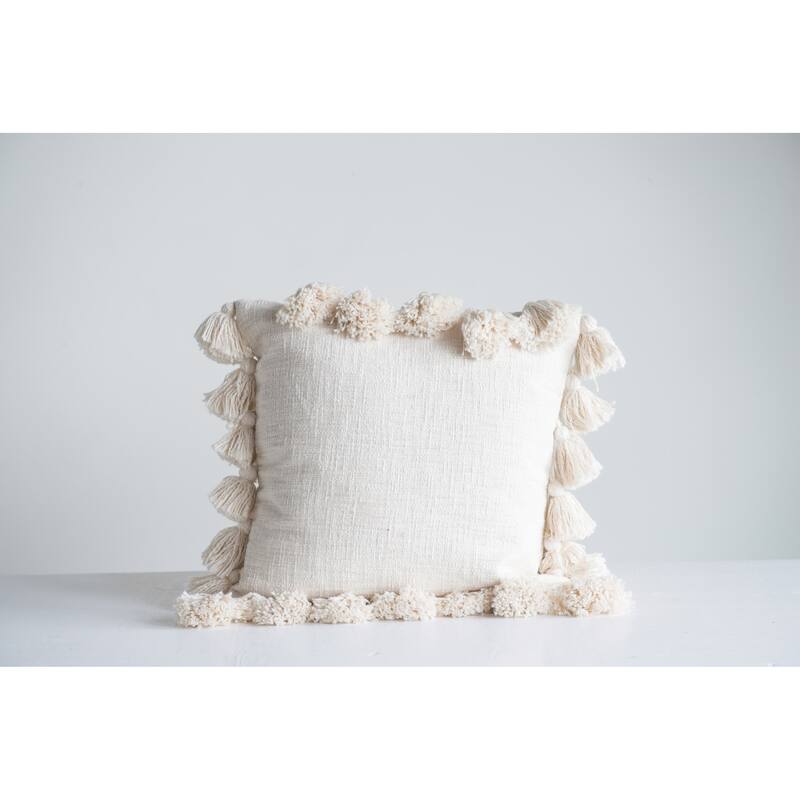 Cotton Pillow with Tassels - Off White