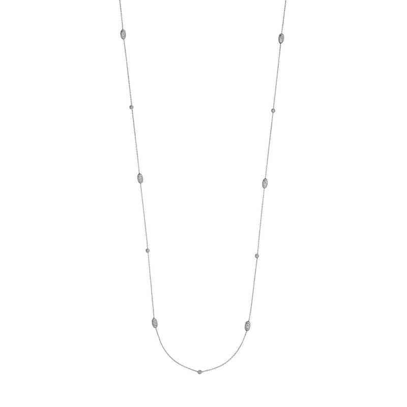 Curata 925 Sterling Silver Rhodium Alternating Oval and Round Beads Cable Necklace