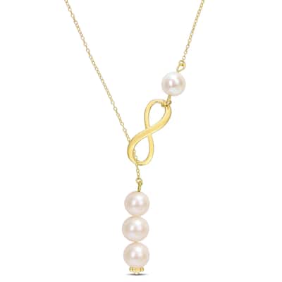 Miadora 8-9mm Cultured Freshwater Pearl Infinity Lariat Yellow Plated Sterling Silver