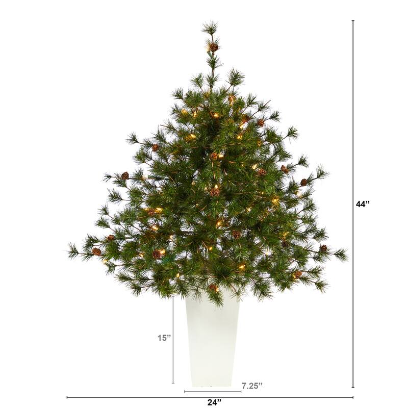 44in Artificial Christmas Tree with Lights & Pine Cones - Holiday Decor - Green - 44