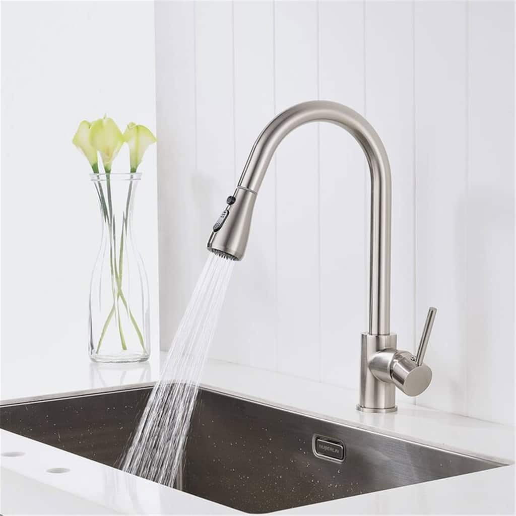 Single Hole Kitchen Sink Faucet With Pull Down Sprayer Brusded Nickel Kitchen Faucets Single Handle High Arc Mixer Faucets