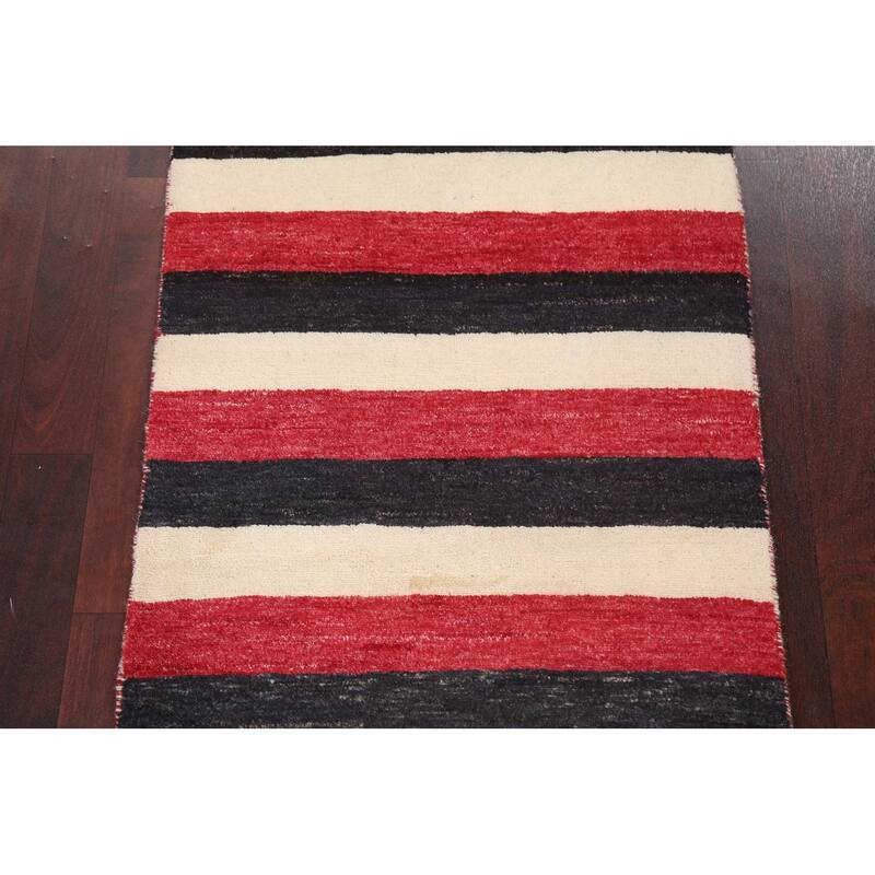 Contemporary Wool Striped Gabbeh Kashkoli Area Rug Hand-knotted Carpet - 2'1" x 3'0"